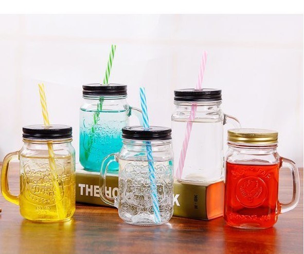 ISO Red Blue Colored Mason Jars With Handles 12.3in 4.7pounds Regular Mouth